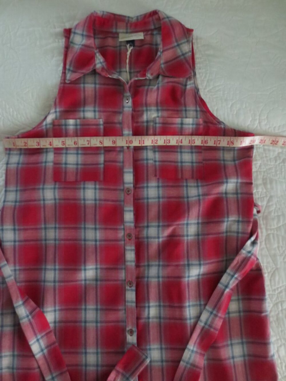 Classic Americana Red & White Plaid Button Front Short Sleeve Shirt Dress - Picture 12 of 15